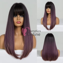 Peruca HM din par sintetic dreapta de 60 cm LC1692 Brunet cu Violet Ombre